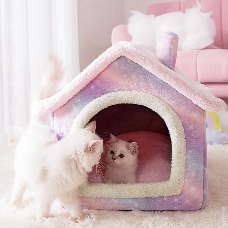 Foldable Cat Bed Pet Dog House Winter Cat Villa Sleep Kennel Removable Warm Nest Enclosed Tents Cave Sofa Pet Supplies cama gato