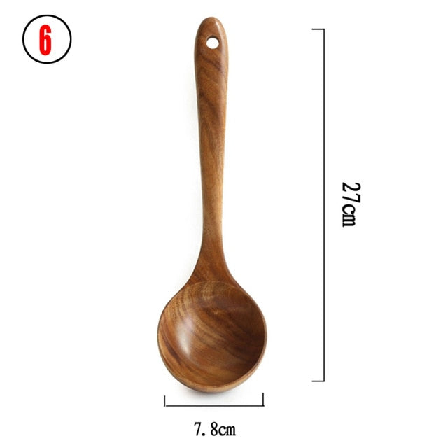 1-7pcs/set Teak natural wood tableware spoons