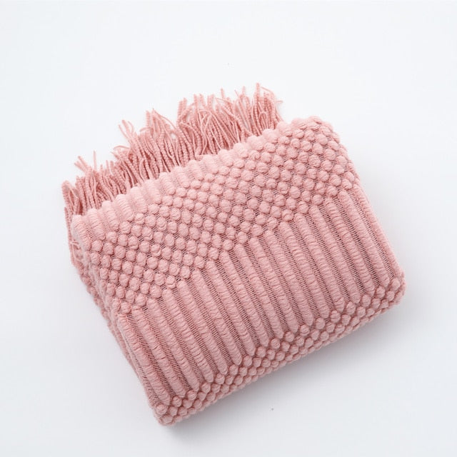 3D Knitted Blanket With Tassel Solid Color Sofa Blanket Cover Nordic Home Decor Throw Blanket For Bed Portable Breathable Shawl