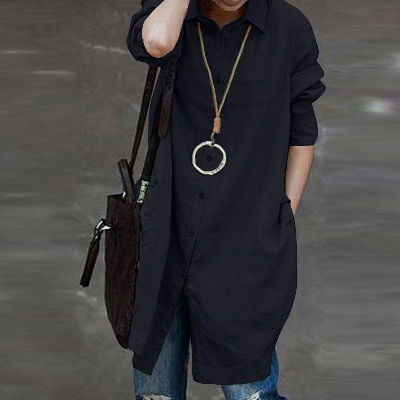 Women's Irregular Blouse ZANZEA 2023 Fashion Solid Shirts Casual Long Sleeve Blusas Female Button Pleated Tunic Tops Oversized
