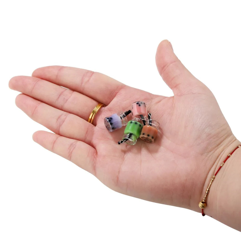 10 Pcs/Lot Resin Pearl Milk Tea Charms Boba Pendants Mini Bottle Charms Handmade Crafts for Earring Keychain DIY Jewelry Craft
