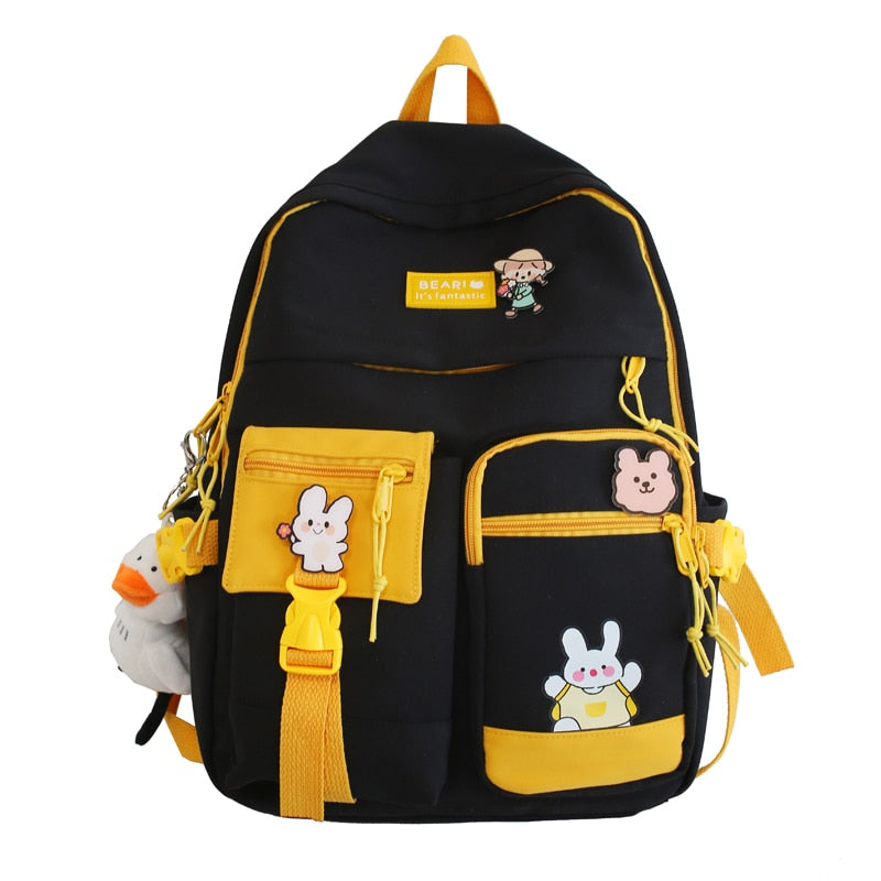 2021 New Badge Buckle Backpack Women Waterproof Color Patchwork Backpacks For Teenage Girl School Bag Fancy Student Book Bag