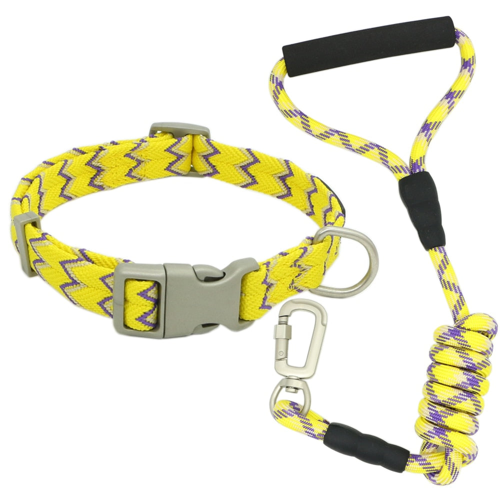 Nylon Dog Collars Leashes Adjustable Dog Rock Climbing Dogs Collar for Small Medium Large Pet Collars Leashes Set S-XL