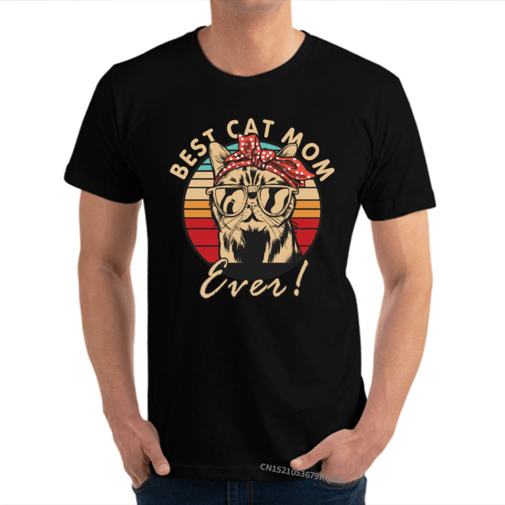 Best Cat Dad Ever Cat Daddy Vintage T Shirts Lover Father Camisa 100% Premium Cotton Funny Cat Best Birthday Tshirt for Men