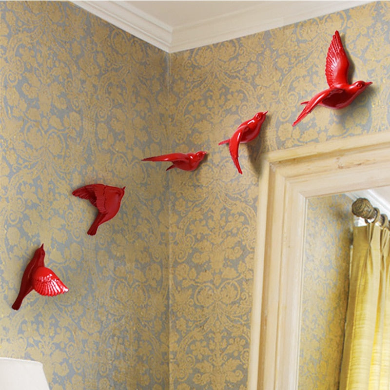 Resin Birds Creative For Wall 3d Sticker Living Room Animal Figurine Wall Murals tv Wall Background Decorative Home Decor Birds