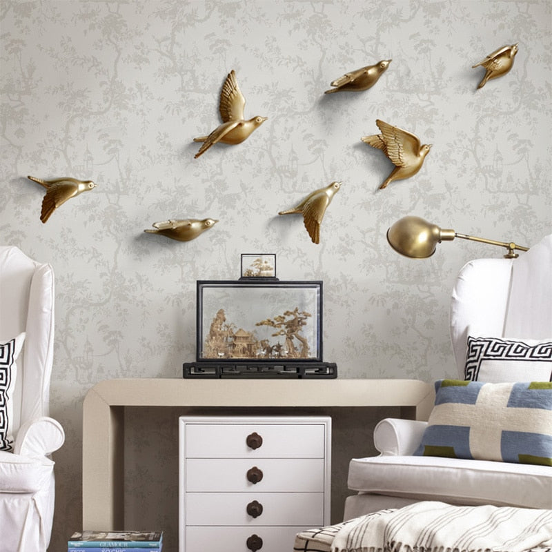 Resin Birds Creative For Wall 3d Sticker Living Room Animal Figurine Wall Murals tv Wall Background Decorative Home Decor Birds
