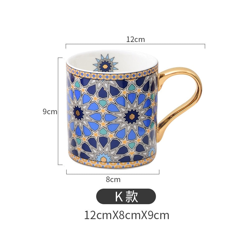 Vintage Texture Coffee Mug with Gold Handle Moroccan Style Ceramic Mugs