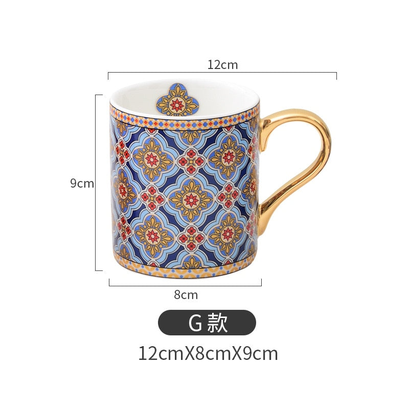 Vintage Texture Coffee Mug with Gold Handle Moroccan Style Ceramic Mugs