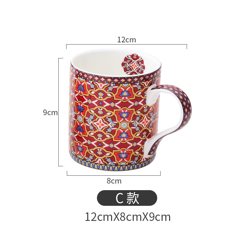 Vintage Texture Coffee Mug with Gold Handle Moroccan Style Ceramic Mugs