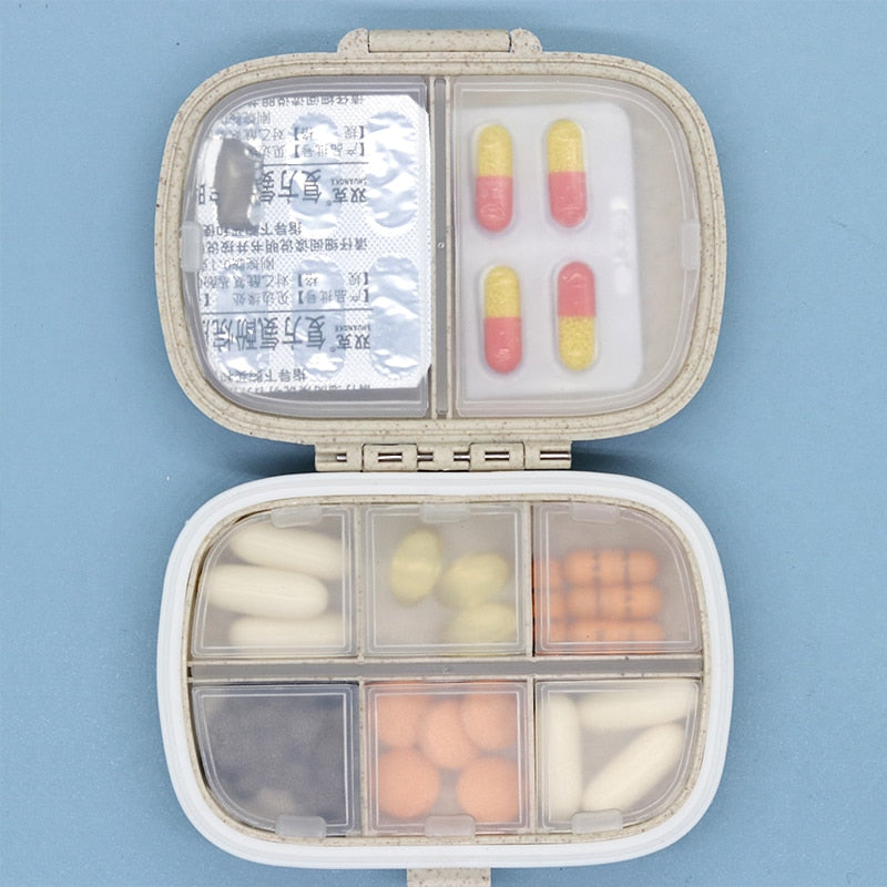 8 grids organizer container for tablets travel pill box with Seal ring Small box for tablets Wheat straw container for medicines