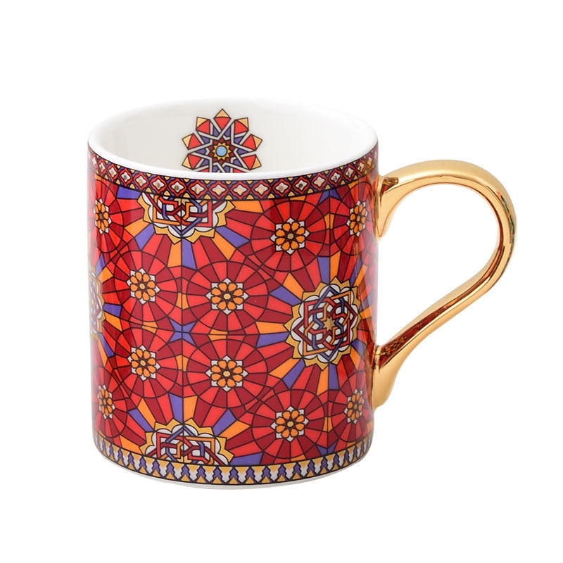 Vintage Texture Coffee Mug with Gold Handle Moroccan Style Ceramic Mugs