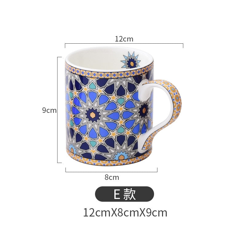 Vintage Texture Coffee Mug with Gold Handle Moroccan Style Ceramic Mugs
