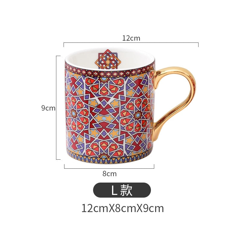 Vintage Texture Coffee Mug with Gold Handle Moroccan Style Ceramic Mugs
