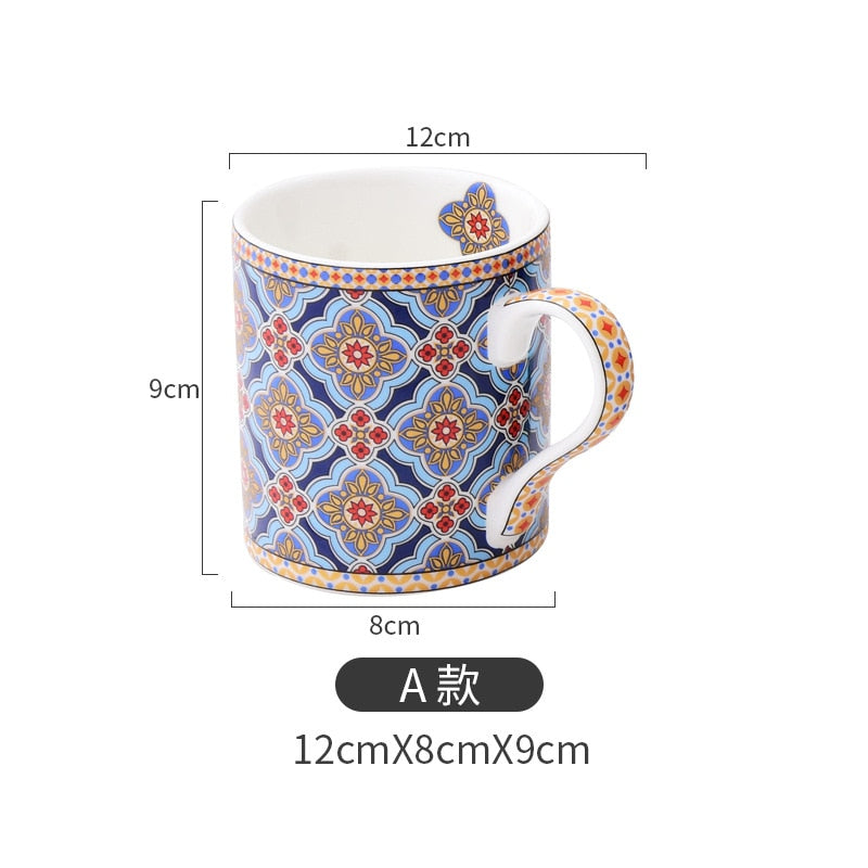 Vintage Texture Coffee Mug with Gold Handle Moroccan Style Ceramic Mugs