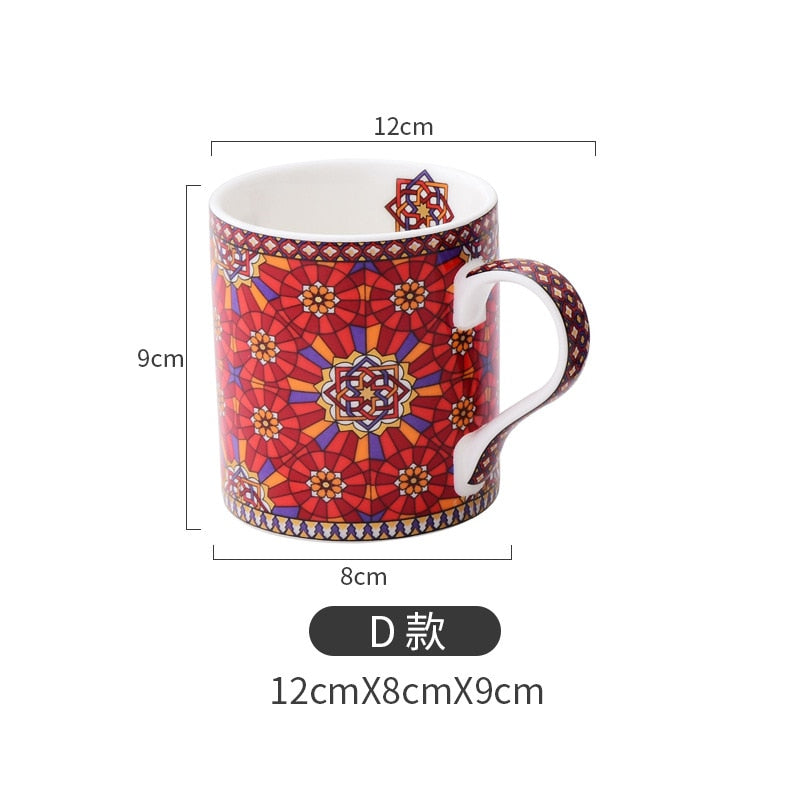 Vintage Texture Coffee Mug with Gold Handle Moroccan Style Ceramic Mugs