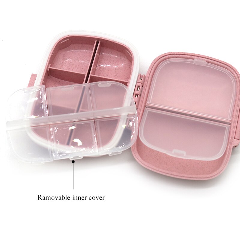 8 grids organizer container for tablets travel pill box with Seal ring Small box for tablets Wheat straw container for medicines