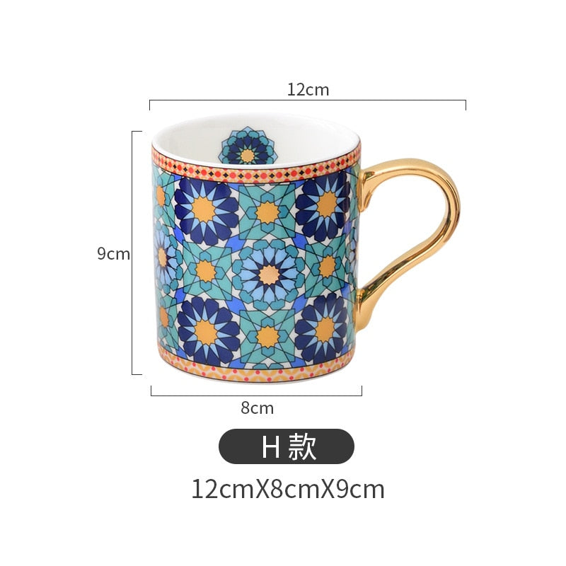 Vintage Texture Coffee Mug with Gold Handle Moroccan Style Ceramic Mugs