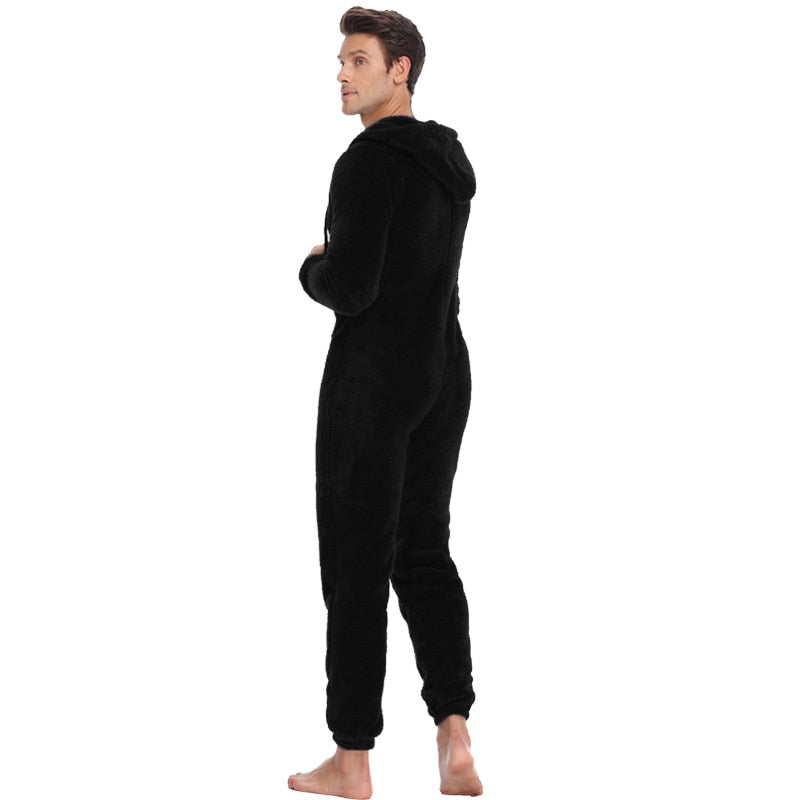 Men Warm Teddy Fleece Onesie Fluffy Sleep Lounge Adult Sleepwear One Piece Pyjamas Male Jumpsuits Hooded Onesies For Adult Men