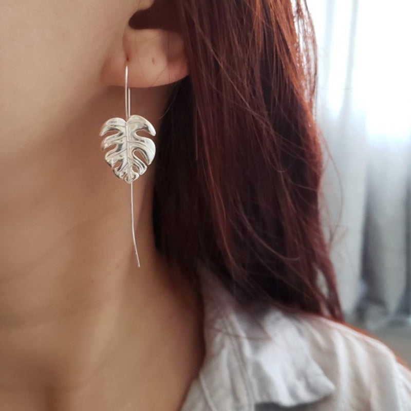 Lotus Fun Real 925 Sterling Silver Creative Handmade Design Fine Jewelry 18K Gold Monstera Leaves Drop Earrings for Women Bijoux