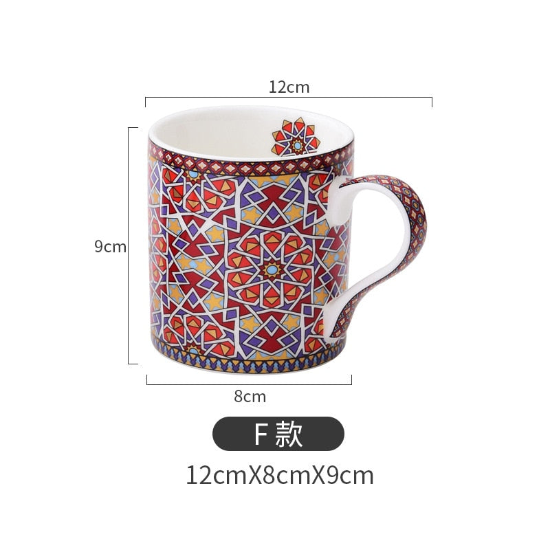 Vintage Texture Coffee Mug with Gold Handle Moroccan Style Ceramic Mugs