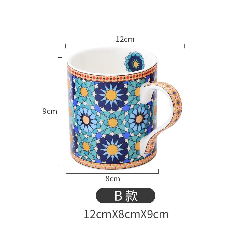 Vintage Texture Coffee Mug with Gold Handle Moroccan Style Ceramic Mugs