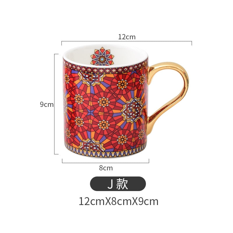 Vintage Texture Coffee Mug with Gold Handle Moroccan Style Ceramic Mugs