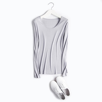 SuyaDream Women Basic Shirt Real Silk T shirts Solid Long sleeved O neck Healthy TOP 2021 Autumn Winter Wine