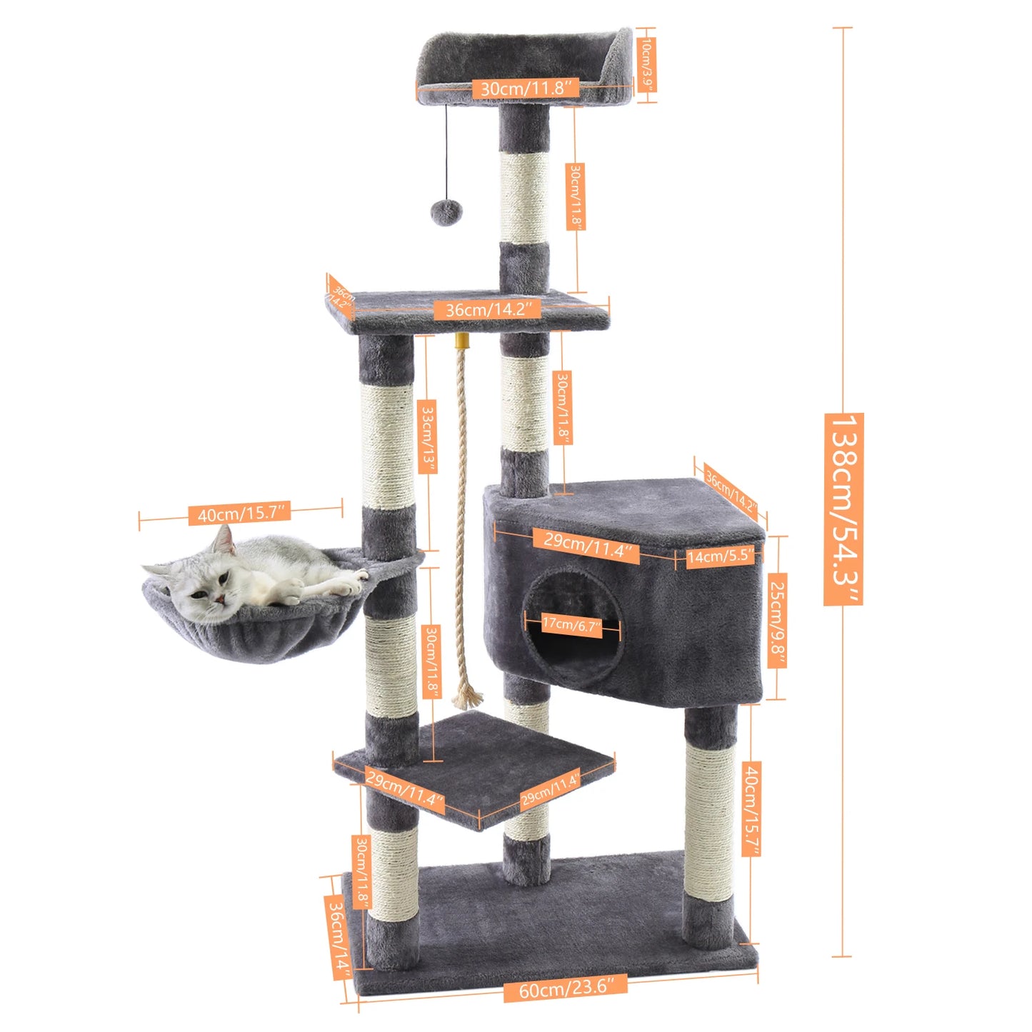 Free Shipping Multi-Level Cat Tree For Cats With Cozy Perches Stable Cat Climbing Frame Cat Scratch Board Toys Gray&Beige