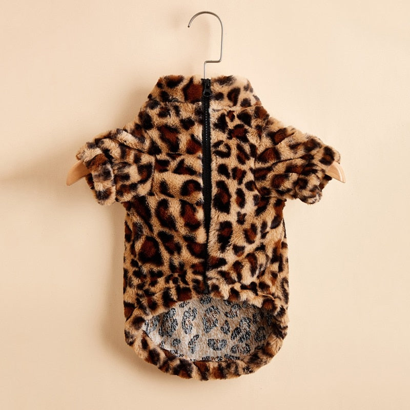 Dog Clothes for Dogs Pet Sweater Winter Leopard Print French Bulldog Soft Coat Medium Dog Clothes Fur Hoodies