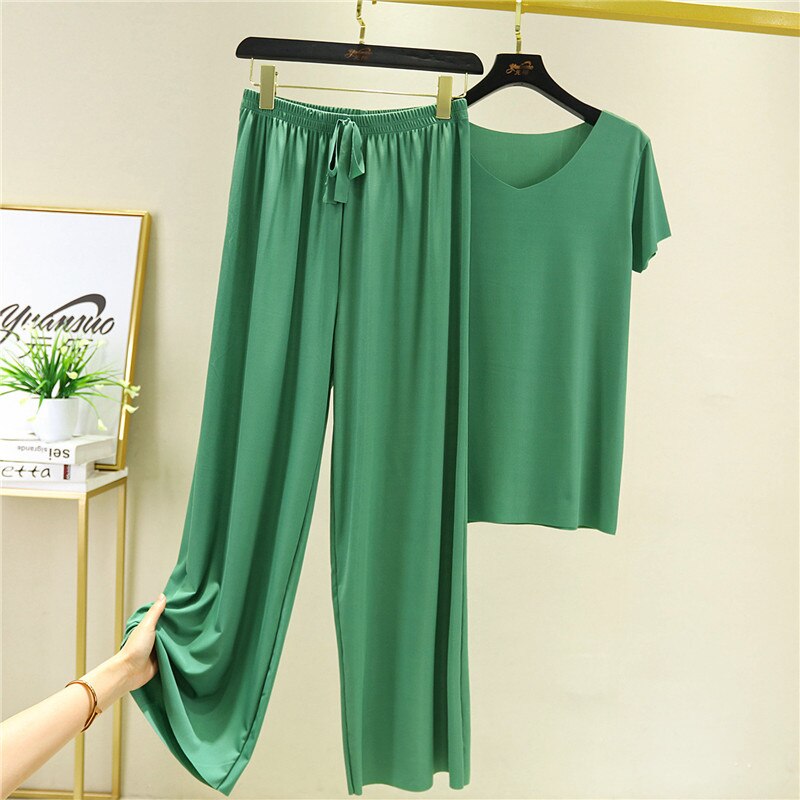 Pliktea Summer Loose Homewear Suit for Women Pajamas Pants Set Female Home Clothes Set Lady Home Suit Summer Women Lounge Wear