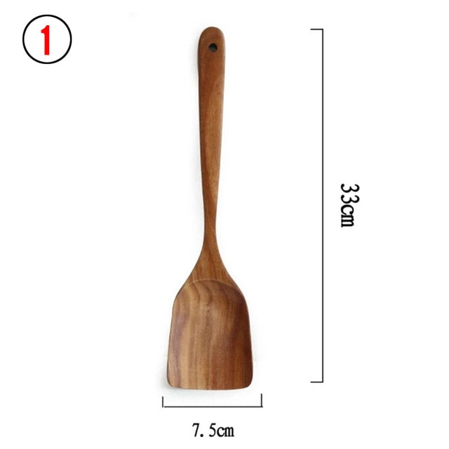 1-7pcs/set Teak natural wood tableware spoons