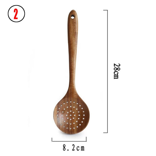 1-7pcs/set Teak natural wood tableware spoons