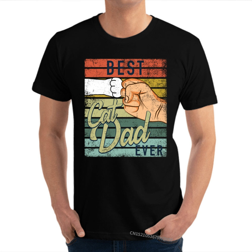 Best Cat Dad Ever Cat Daddy Vintage T Shirts Lover Father Camisa 100% Premium Cotton Funny Cat Best Birthday Tshirt for Men