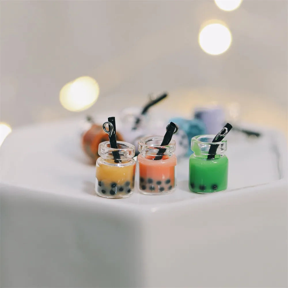 10 Pcs/Lot Resin Pearl Milk Tea Charms Boba Pendants Mini Bottle Charms Handmade Crafts for Earring Keychain DIY Jewelry Craft