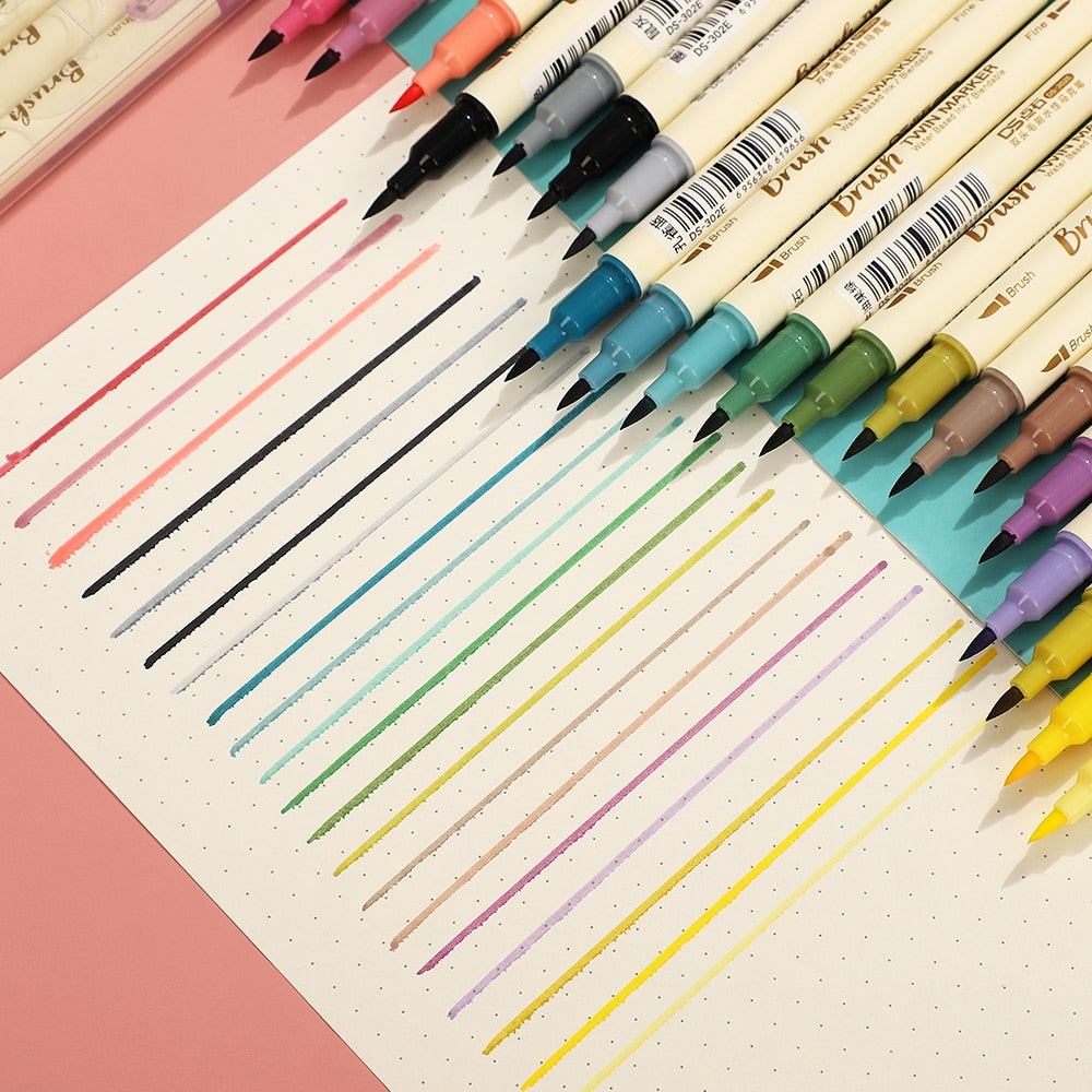 JIANWU 3pcs/set Retro Double Headed Brush Pen Creative Art Marker Pen for Drawing Painting Watercolor School Supplies Stationery