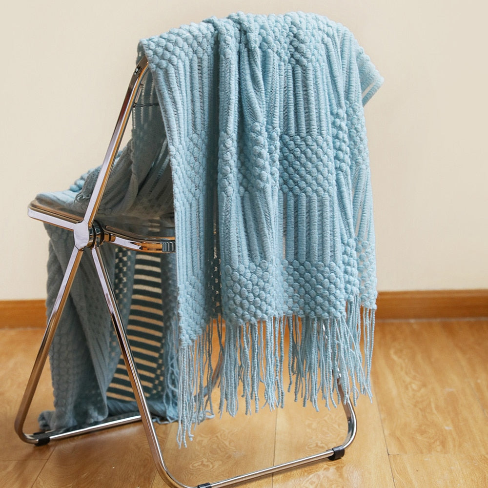 3D Knitted Blanket With Tassel Solid Color Sofa Blanket Cover Nordic Home Decor Throw Blanket For Bed Portable Breathable Shawl
