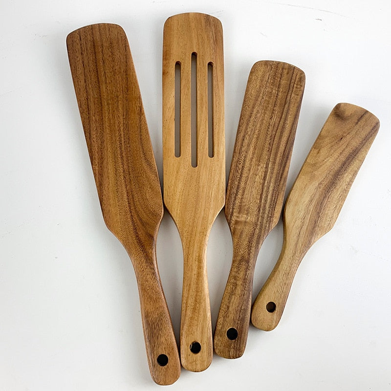 1-7pcs/set Teak natural wood tableware spoons