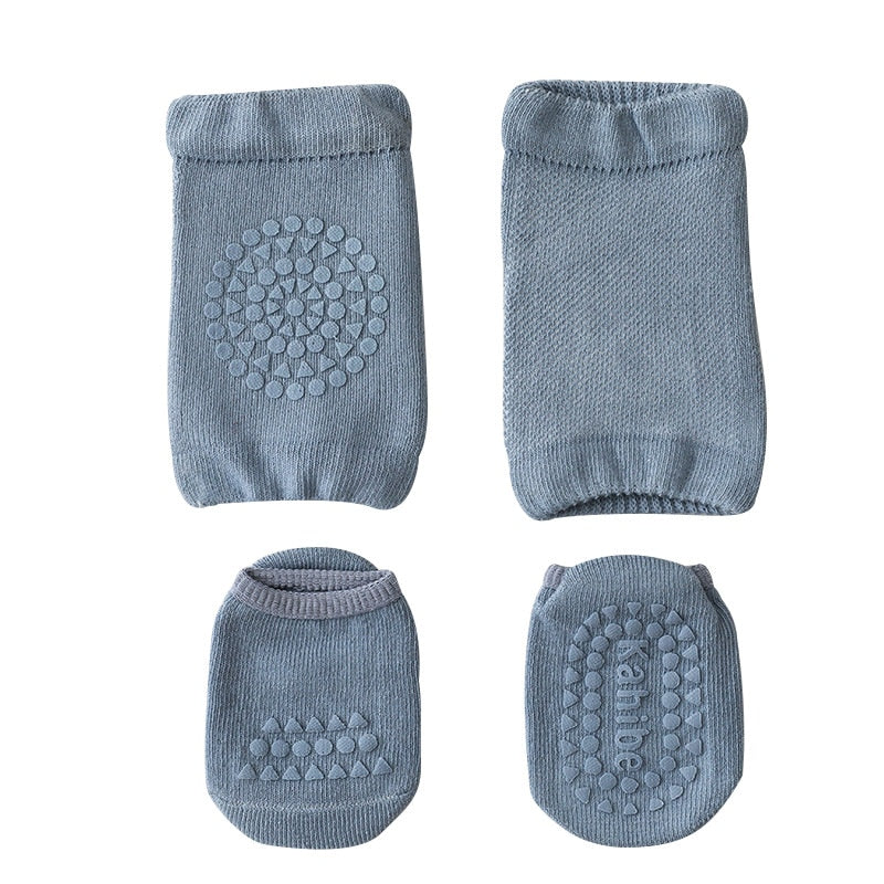 Baby Crawling Knee Pads Socks Set Spring Autumn Infant Floor Anti Slip Sock Knee Protector for Girl Boy Solid Color Toddler Item