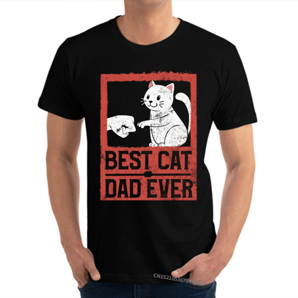 Best Cat Dad Ever Cat Daddy Vintage T Shirts Lover Father Camisa 100% Premium Cotton Funny Cat Best Birthday Tshirt for Men