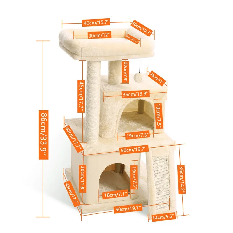 Free Shipping Multi-Level Cat Tree For Cats With Cozy Perches Stable Cat Climbing Frame Cat Scratch Board Toys Gray&Beige