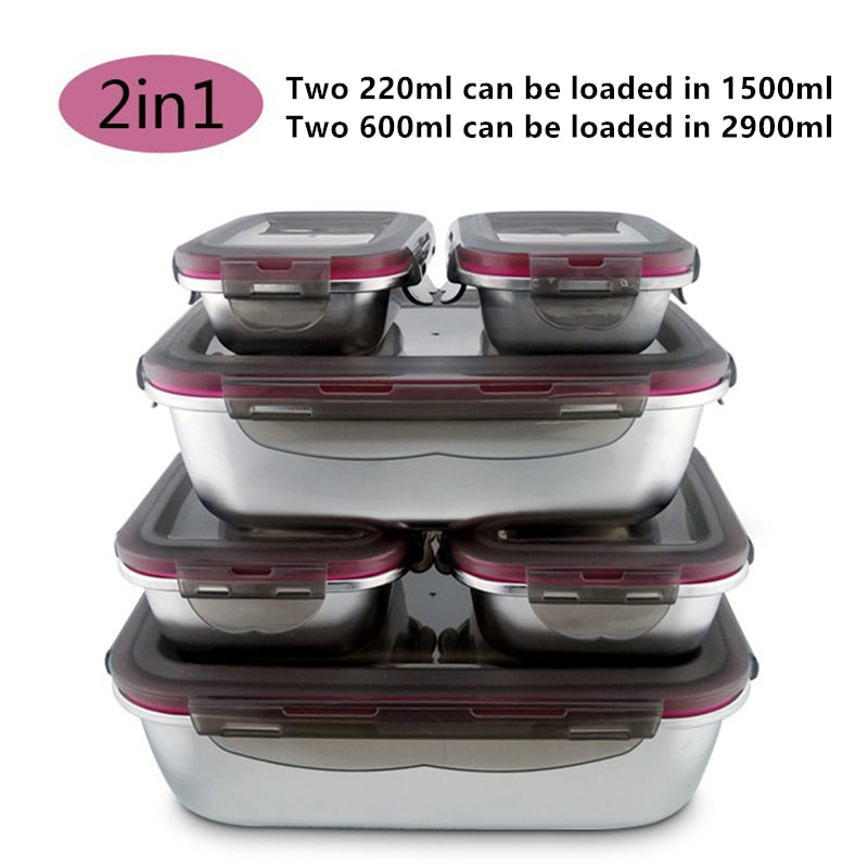 304 Stainless Steel Lunch Box Travel Leakproof Bowls Home Containers Microwave Heating Lunchboxs Big Capacity Food Lunchbox