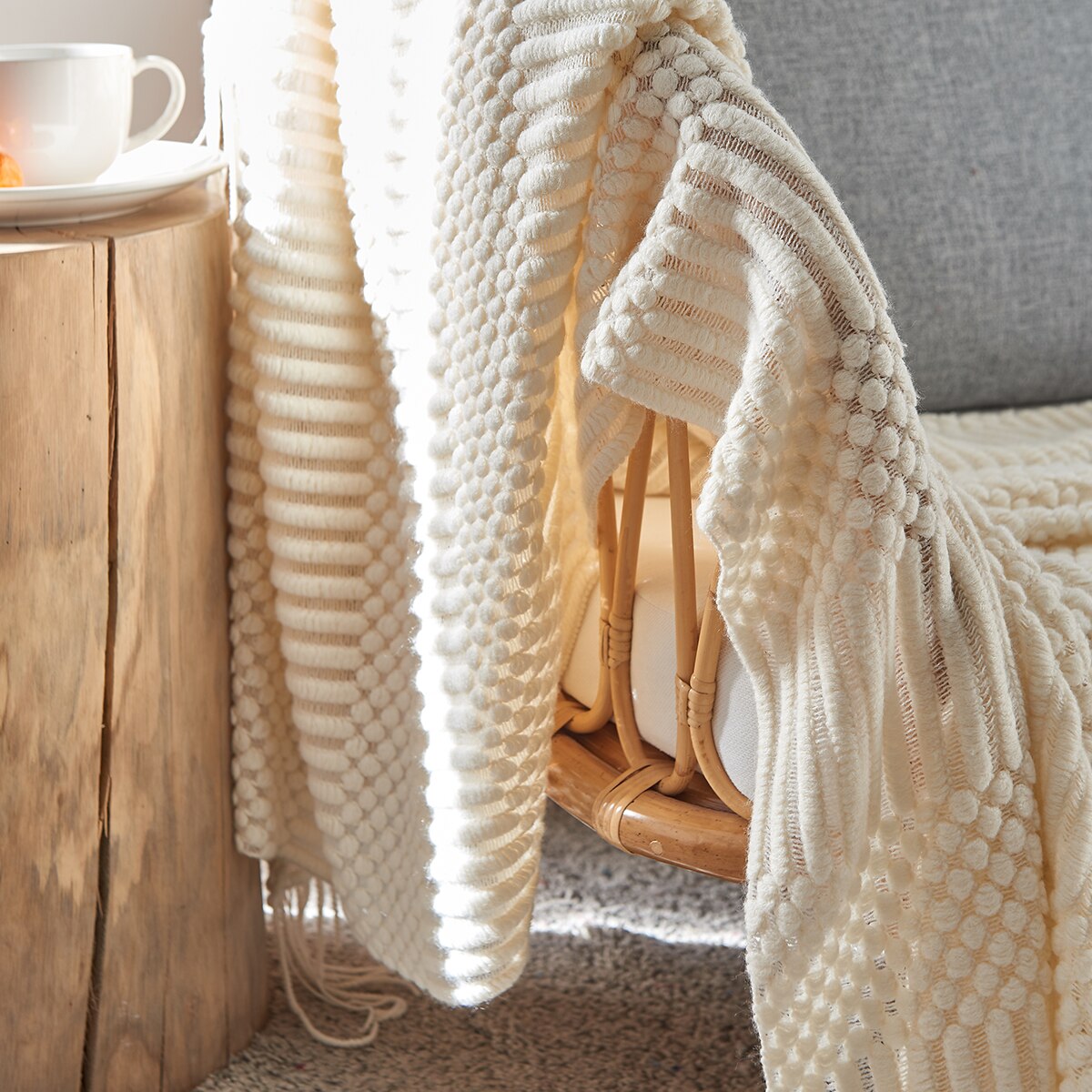 Nordic Knitted Blanket Bed Sofa Throw Blanket With Tassels Solid Colour Leisure Shawl Blanket Travel Air Conditioning Blankets