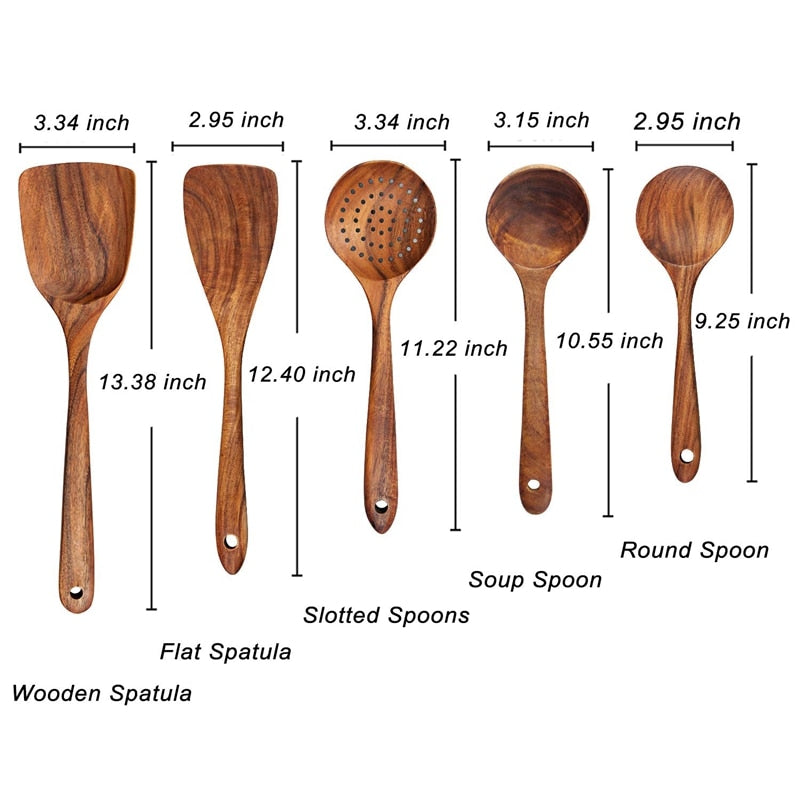 1-7pcs/set Teak natural wood tableware spoons