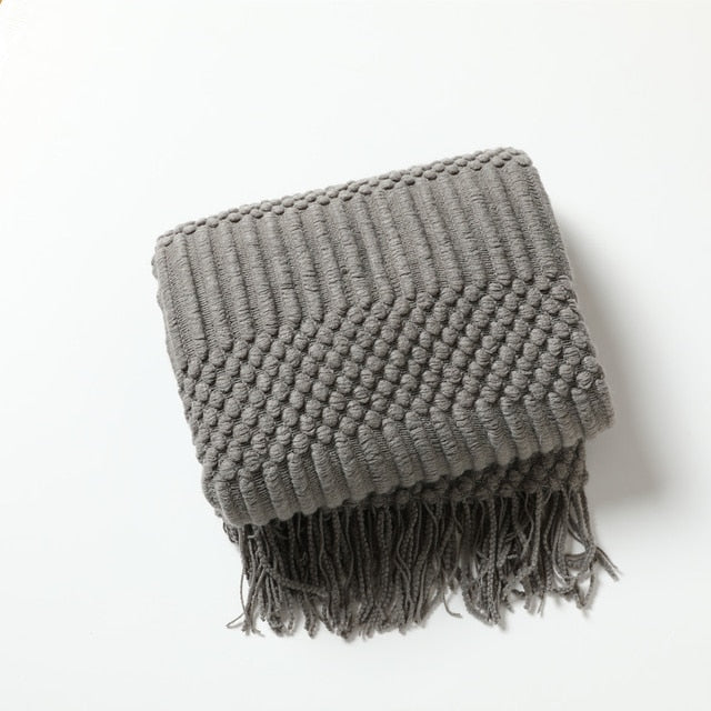 3D Knitted Blanket With Tassel Solid Color Sofa Blanket Cover Nordic Home Decor Throw Blanket For Bed Portable Breathable Shawl