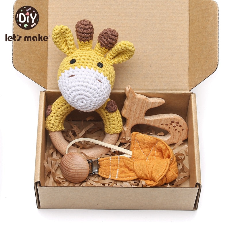 Let's Make 1set Baby Stuff Bath Towel Cotton Blanket Brush Gift Products For Kids Toy Crochet Rattle Box Christmas Present Gift