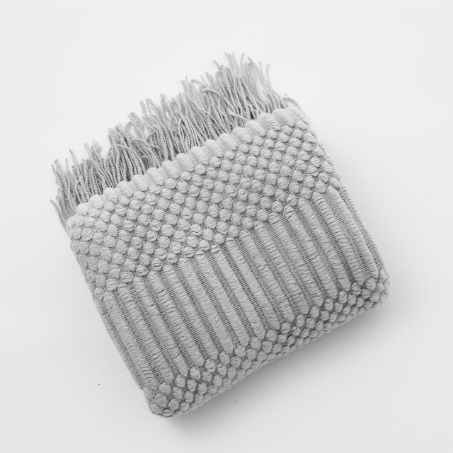 3D Knitted Blanket With Tassel Solid Color Sofa Blanket Cover Nordic Home Decor Throw Blanket For Bed Portable Breathable Shawl