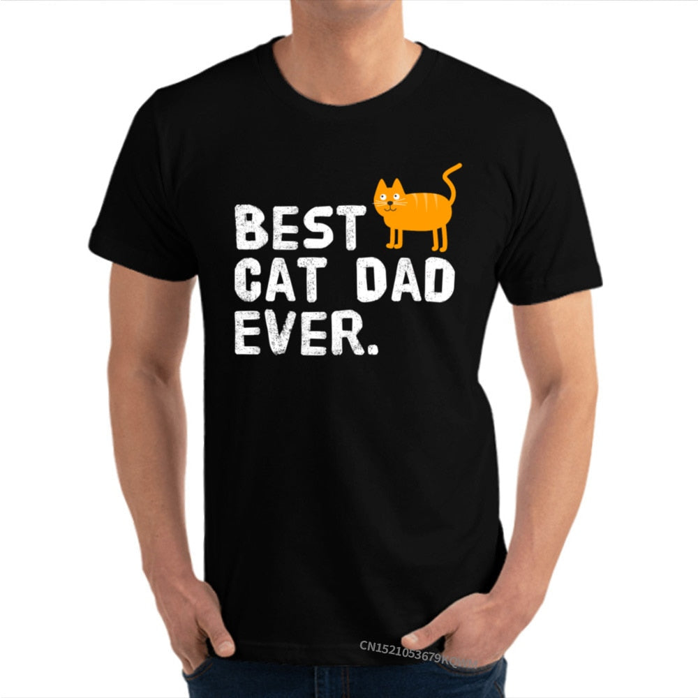 Best Cat Dad Ever Cat Daddy Vintage T Shirts Lover Father Camisa 100% Premium Cotton Funny Cat Best Birthday Tshirt for Men