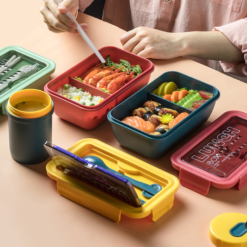850ml/1100ml Portable Lunch Box Food Container Microwave Oven Lunch Bento Boxes Lunchbox With Cutlery Sets