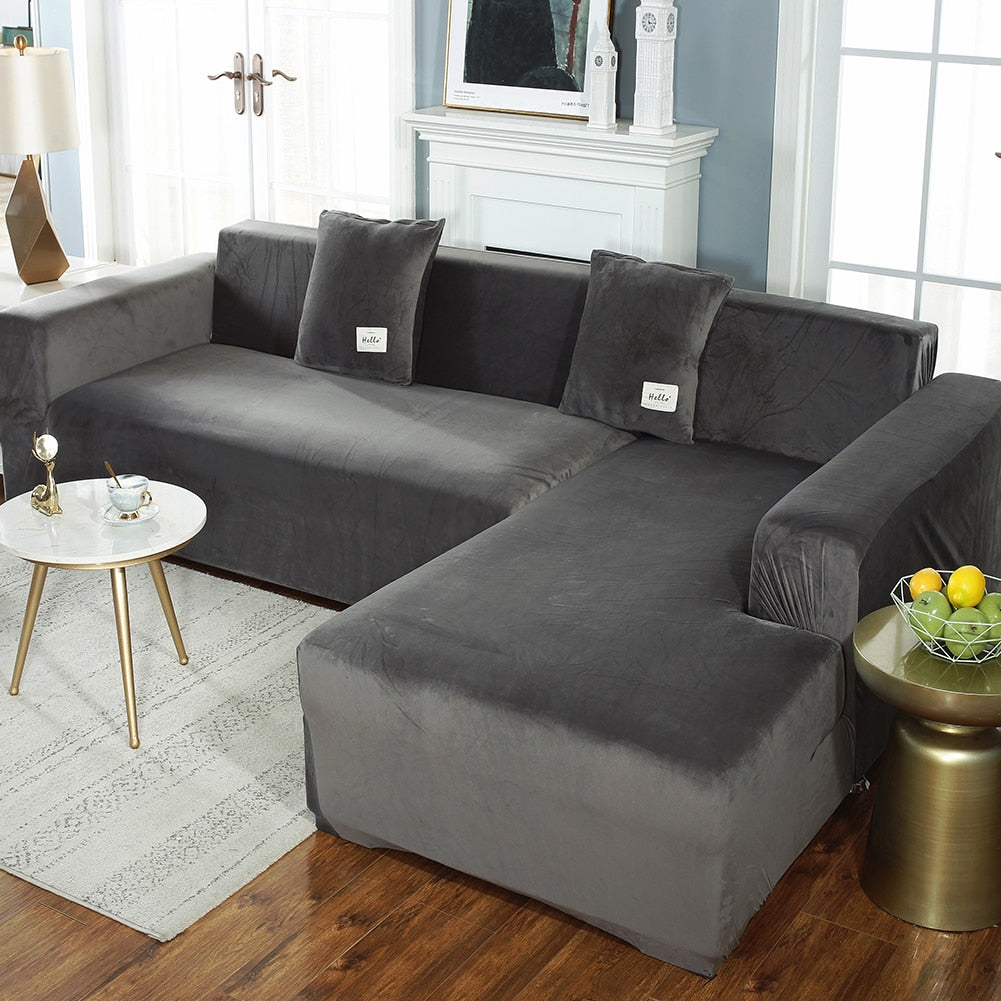 2022 Velvet L Shaped Sofa Cover For Living Room Elastic Furniture Couch Slipcover Chaise Longue Corner Sofa Covers Stretchable
