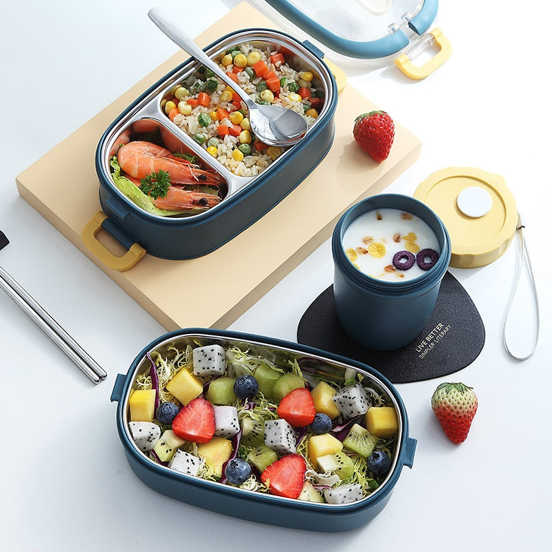 Multi-Layer Bento Box Japanese Style Portable Outdoor 304 Stainless Steel Thermal Lunch Box for Kids with Compartment Food Boxs